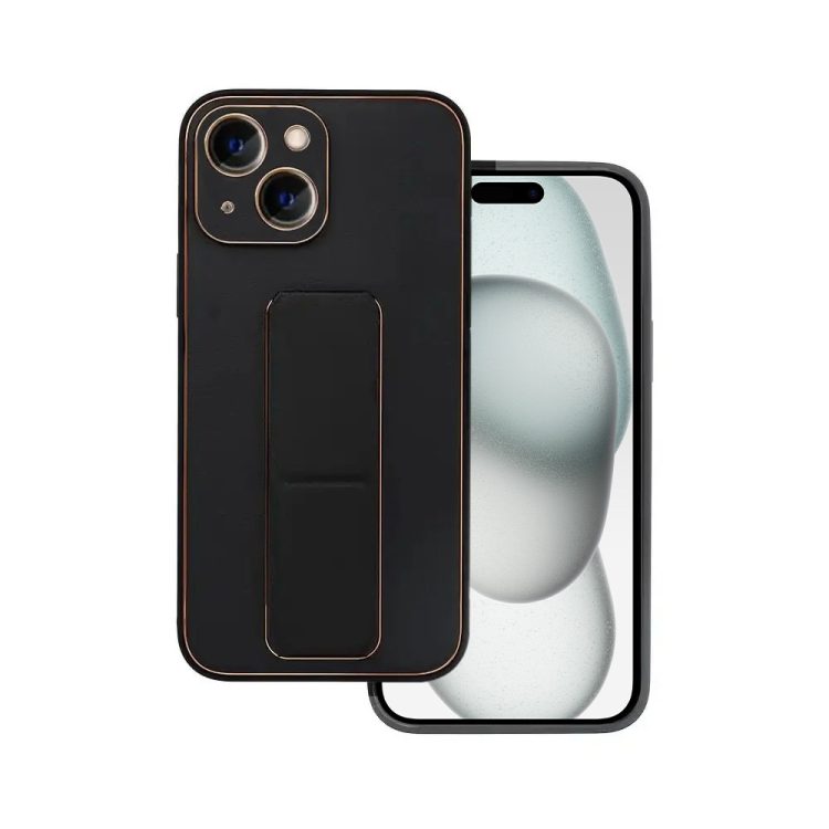 etui do iphone 15 stand leather case z podstawką skórzane, czarne