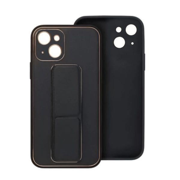 etui do iphone 15 stand leather case z podstawką skórzane, czarne