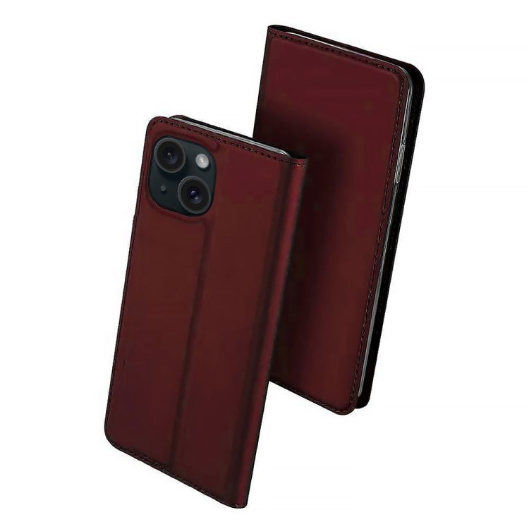 etui do iphone 15 eleganckie stylowe z magnetyczną klapką, burgundowe