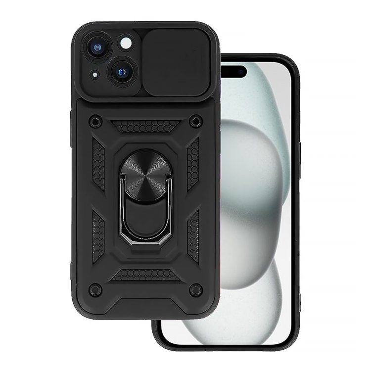 etui do iphone 15 pancerne z magnetycznym uchwytem, osłona kamery, czarny