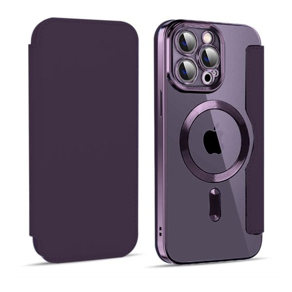 etui iphone 14 pro max typu książka book magsafe lens protect, z klapką, purpurowe