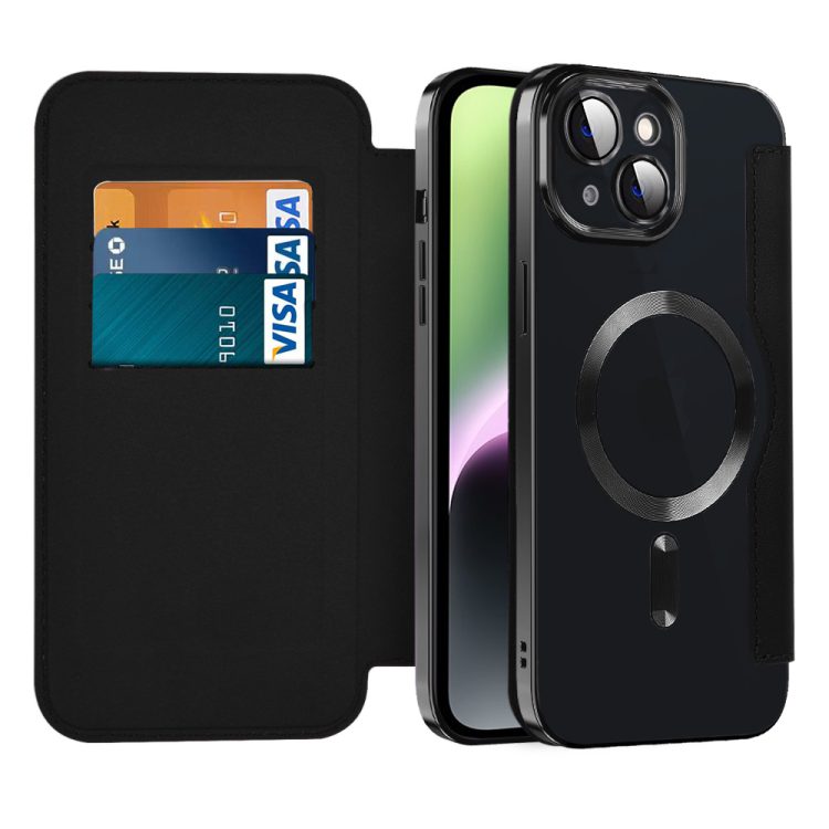 etui iphone 14 typu książka  book magsafe lens protect, z klapką, czarne