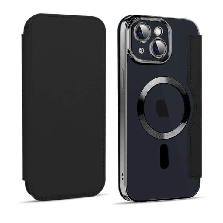etui iphone 14 typu książka  book magsafe lens protect, z klapką, czarne