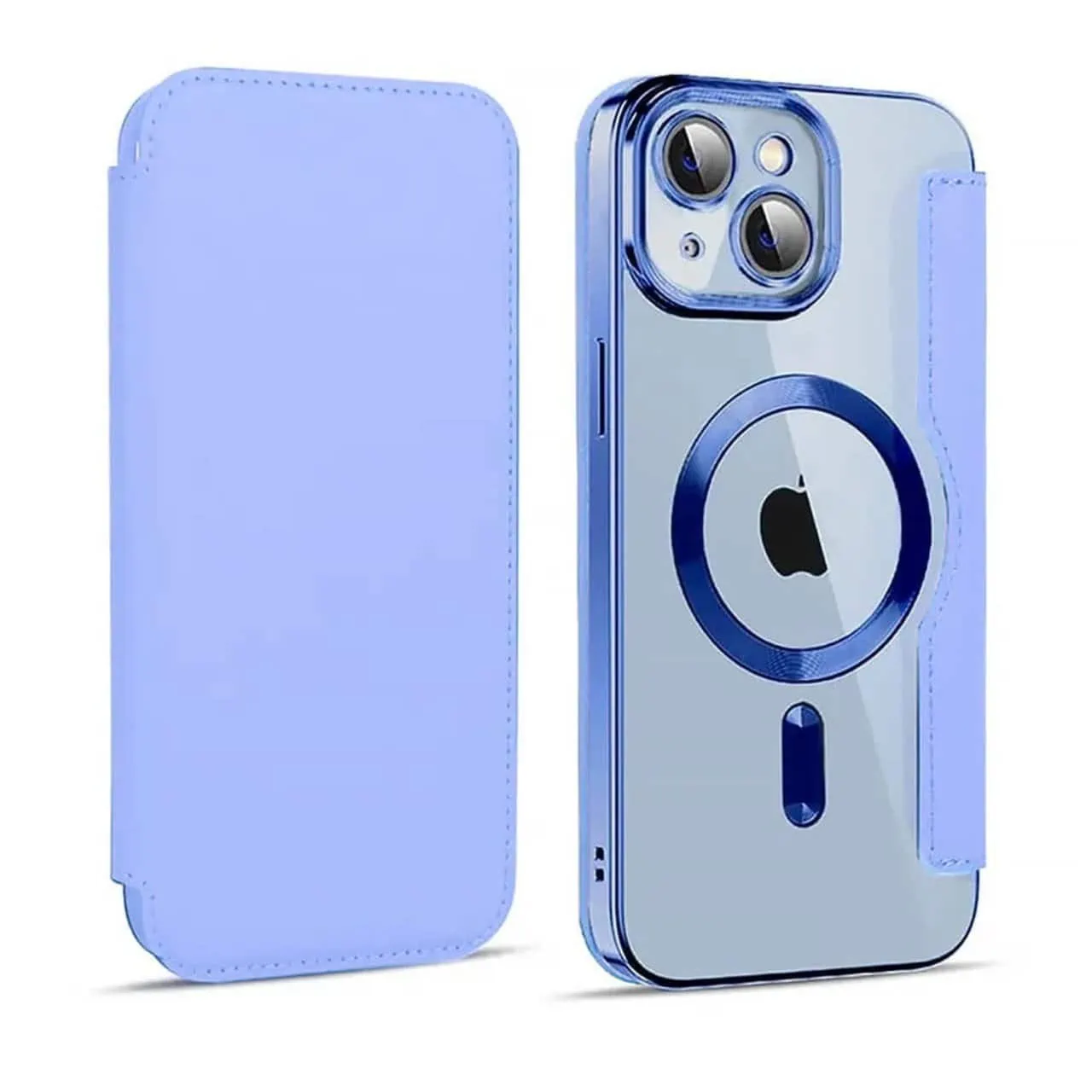 etui iphone 15 typu książka book magsafe lens protect, z klapką, błękitny