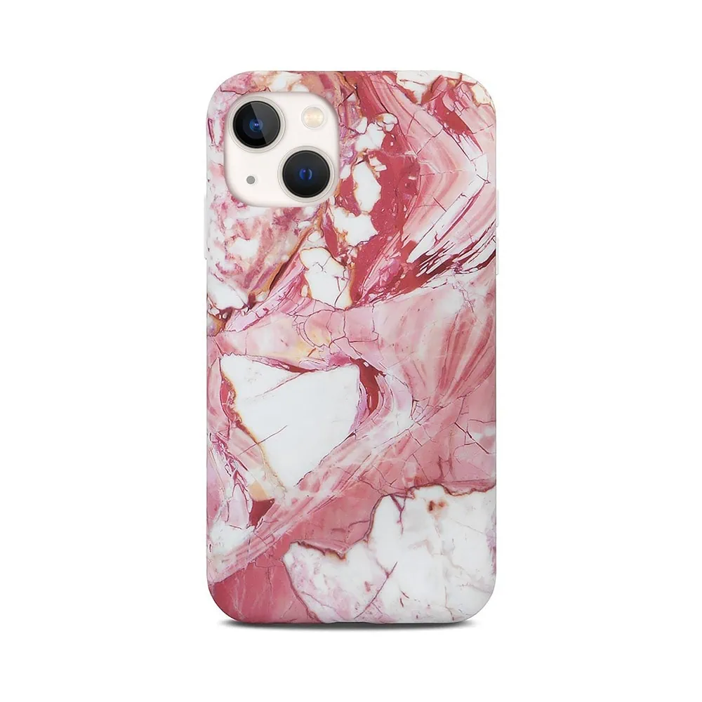 Etui do iPhone 13, silikonowe z marmurem, różowe