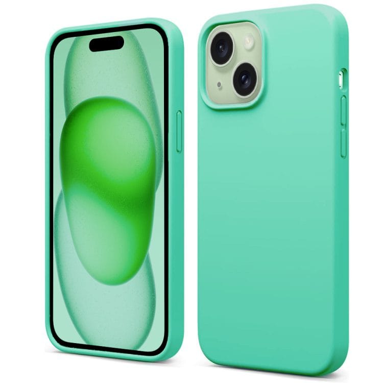 etui do iphone 15 plus silikonowe z mikrofibrą soft touch, miętowe