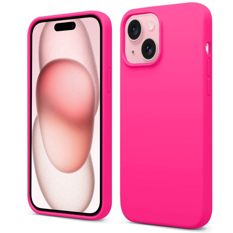 etui do iphone 15 silikonowe z mikrofibrą soft touch, różowe