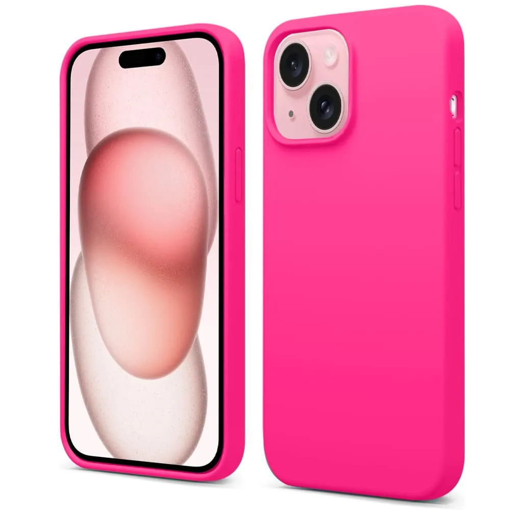 Etui do iPhone 15 silikonowe z mikrofibrą soft touch, różowe