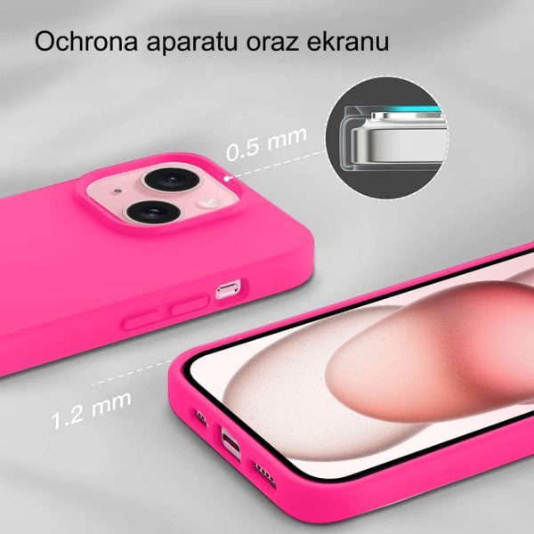 etui do iphone 15 silikonowe z mikrofibrą soft touch, różowe