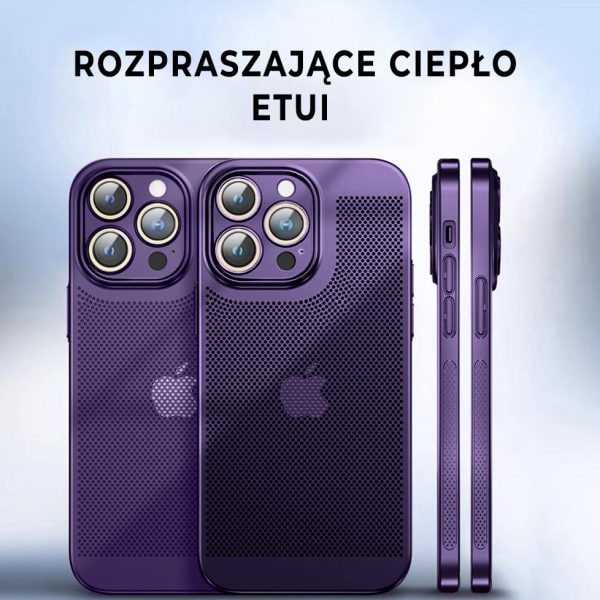 etui do iphone 14 pro max, oddychające, hybrydowa ochrona kamery, purpurowe