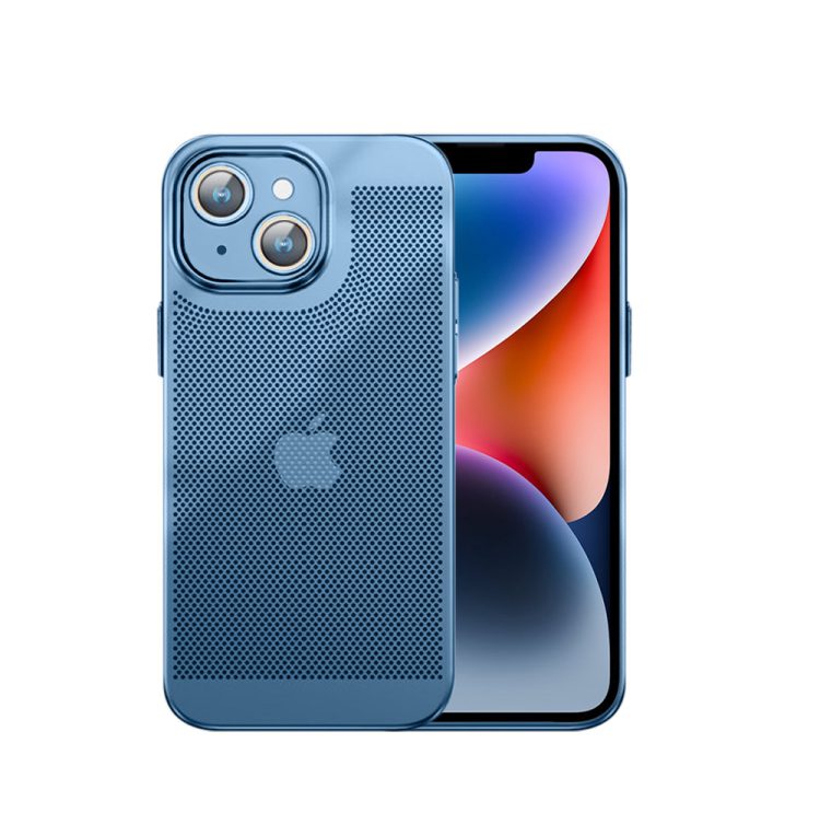 etui do iphone 14, oddychające, hybrydowa ochrona kamery, niebieskie
