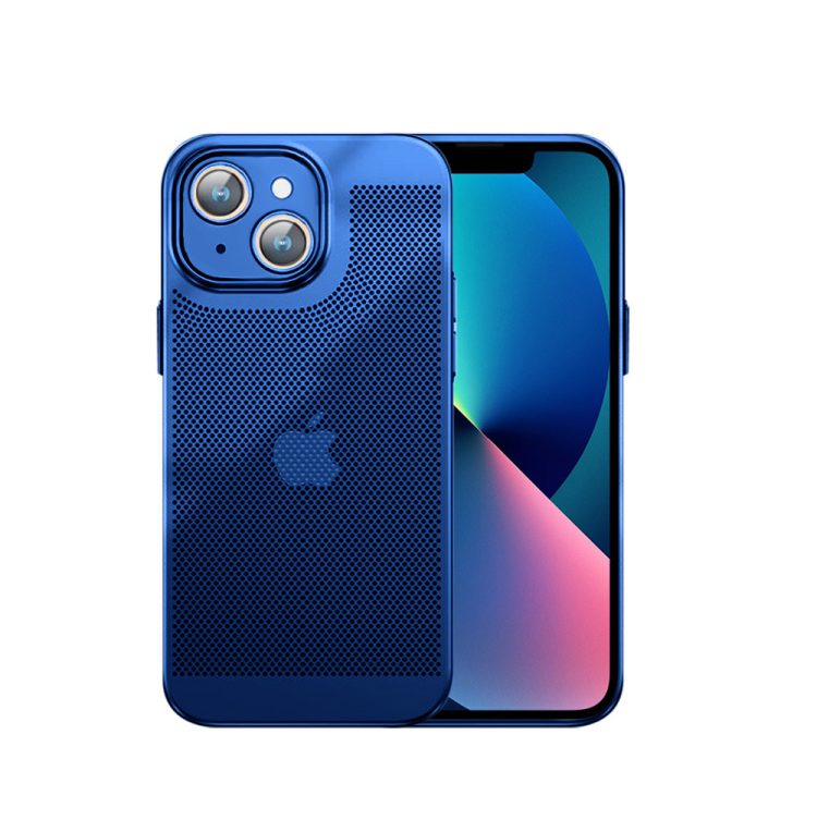 etui do iphone 13, oddychające, hybrydowa ochrona kamery, granatowe