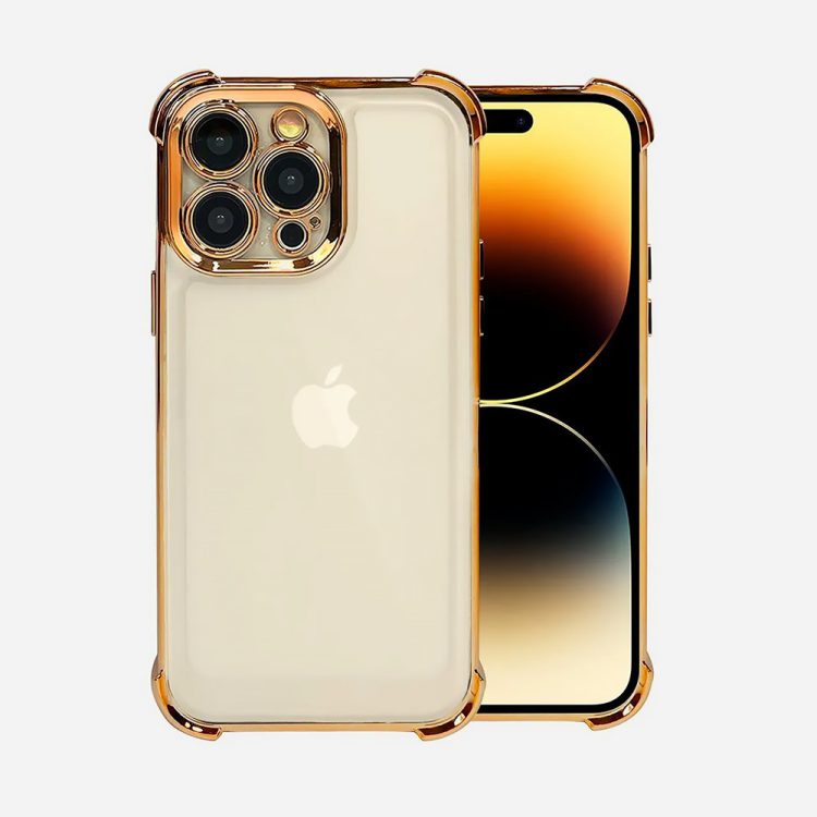 etui do iphone 14 pro max hybrid elegance anti shock z osłoną na aparat i poduszkami, ciepłe złoto