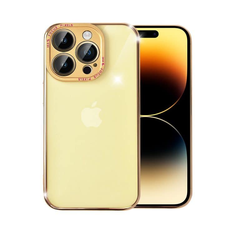 etui do iphone 14 pro crystal gold crown, hybrydowa ochrona kamery, przeźroczyste