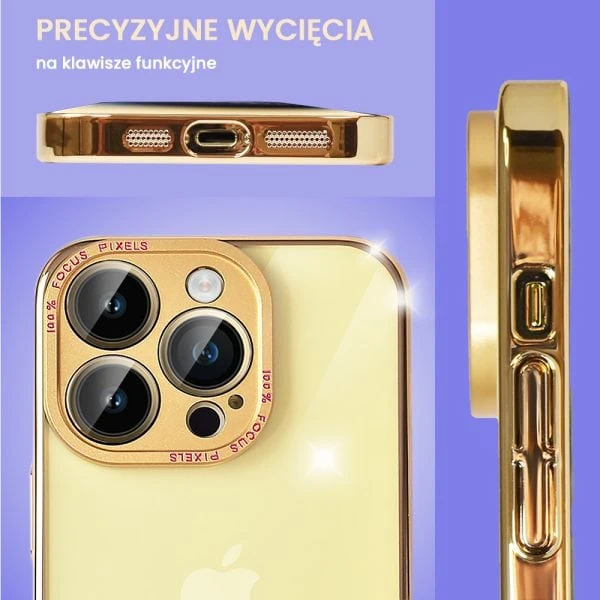 etui do iphone 14 pro crystal gold crown, hybrydowa ochrona kamery, przeźroczyste