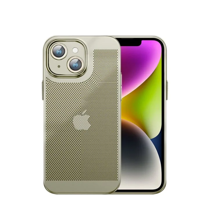 etui do iphone 13, oddychające, hybrydowa ochrona kamery, złote