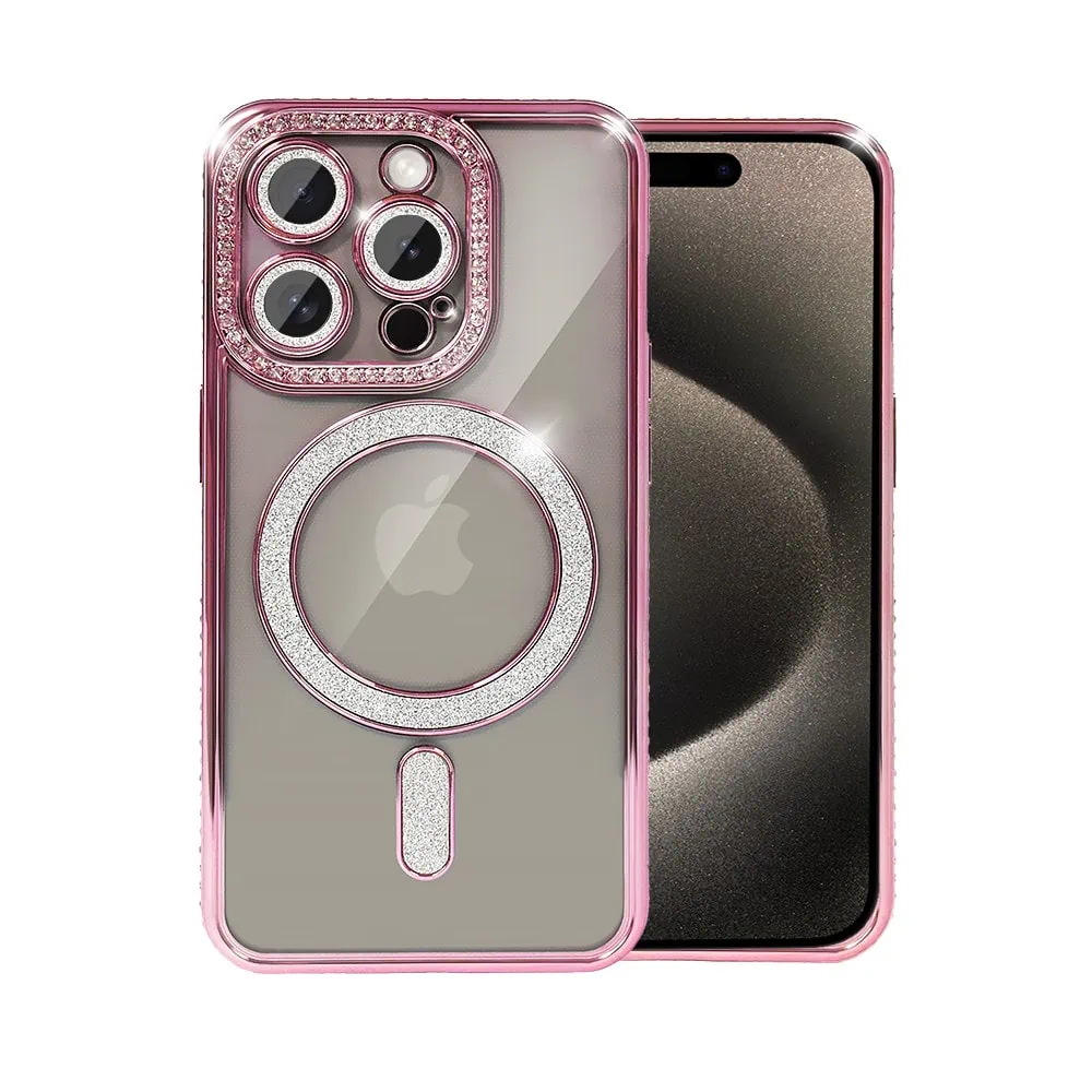 Etui do iPhone 15 Pro Max Diadem Glow, błyszczące z MagSafe, przeźroczyste, różowe
