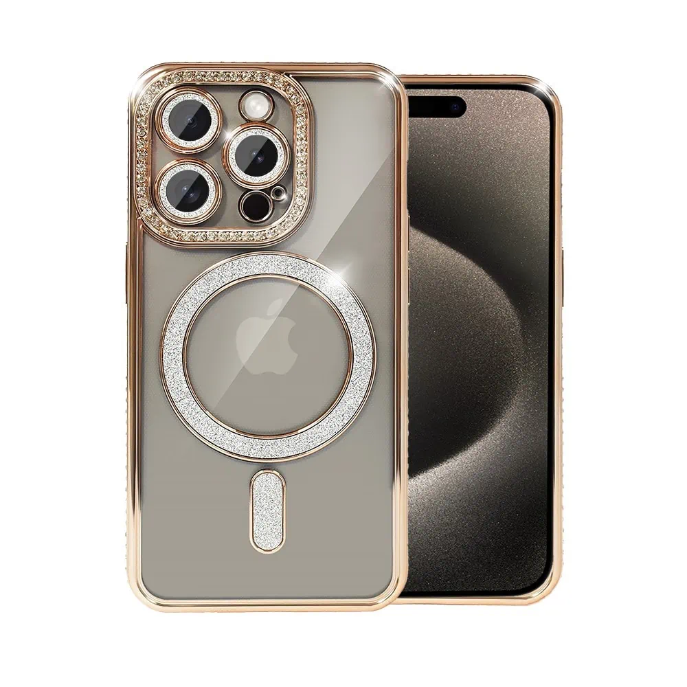 Etui do iPhone 15 Pro Max Diadem Glow, błyszczące z MagSafe, przeźroczyste, złote