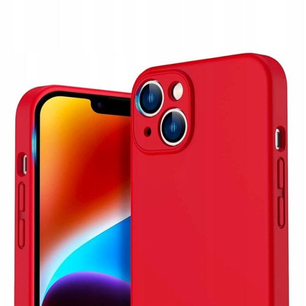 etui do iphone 14 silikonowe z mikrofibrą soft touch z osłoną na aparat, czerwone
