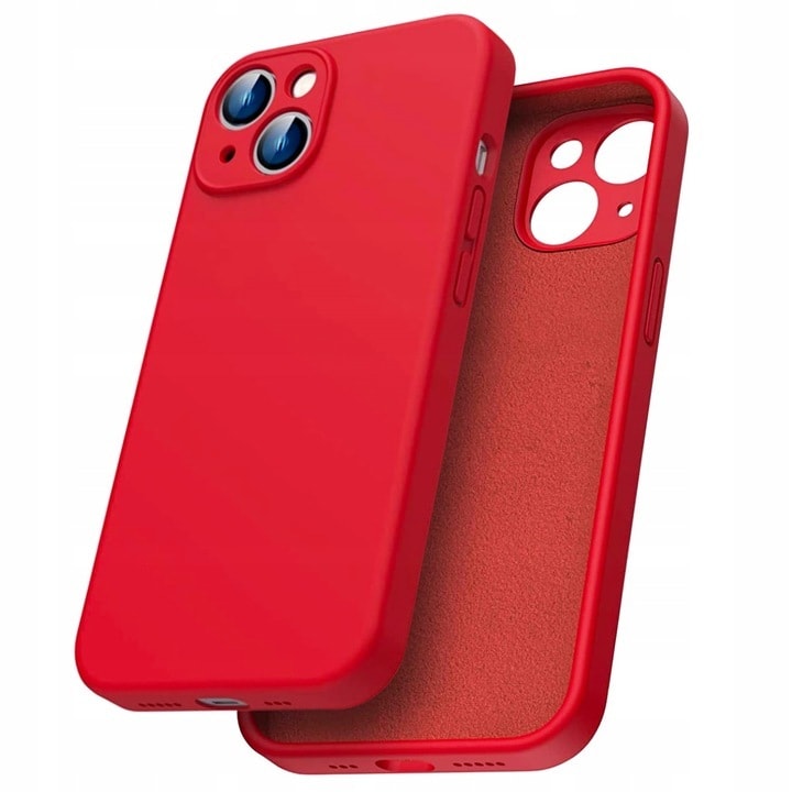 Etui do iPhone 14 silikonowe z mikrofibrą soft touch z osłoną na aparat, czerwone
