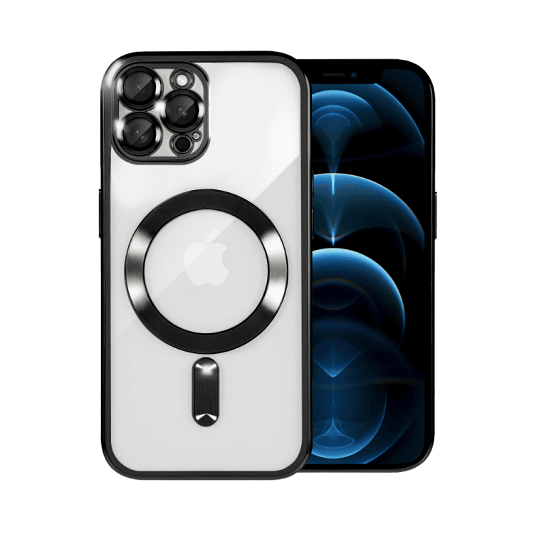 etui do iphone 12 pro max magsafe luxury protect przeźroczyste, hybrydowa ochrona kamery, czarne