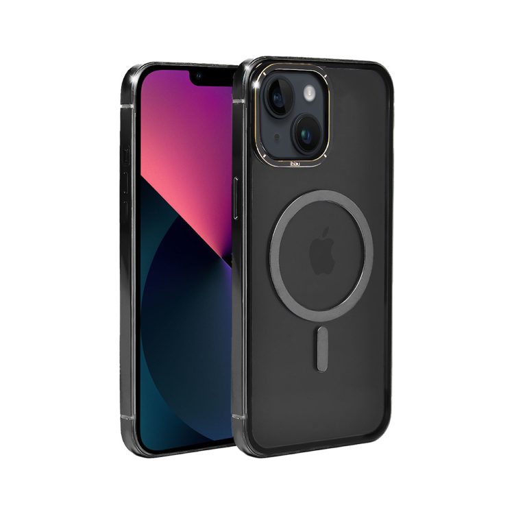 etui do iphone 13, ibizu elite skin cam ring, krystalicznie czyste z metalową ramką, czarne z magsafe