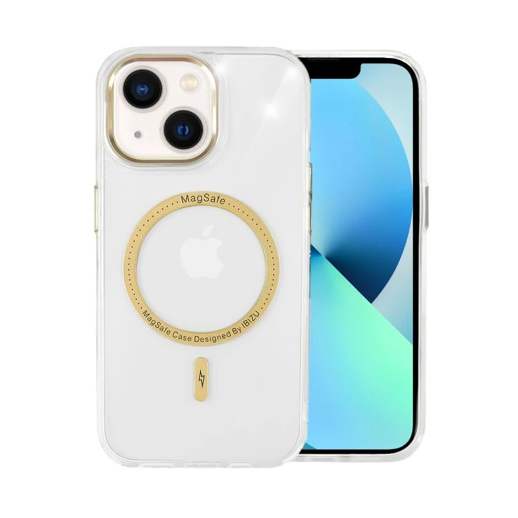 etui do iphone 13 ibizu premium slim magsafe cienkie, przeźroczyste, złote