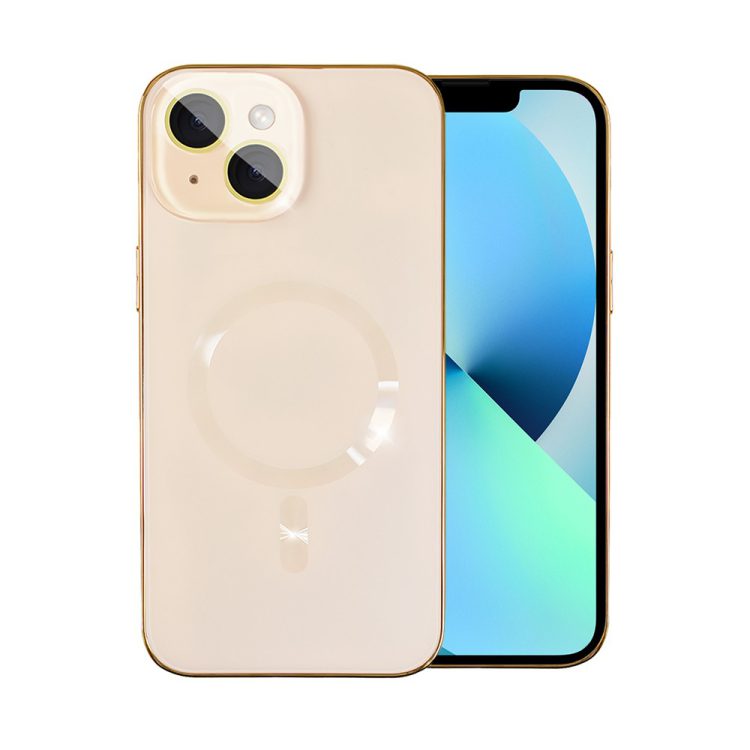 etui do iphone 13 jolly magsafe protect, z osłoną obiektywów, pastelowy róż ze złotą ramką