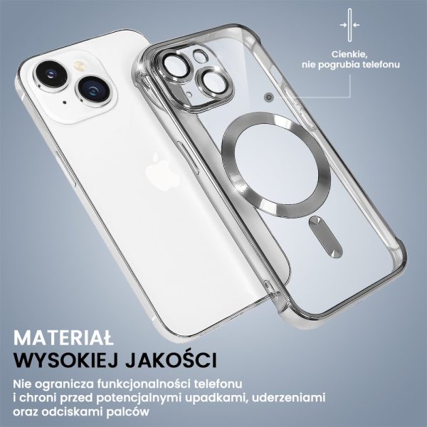 etui do iphone 13 magsafe luxury anti shock protect, srebrne