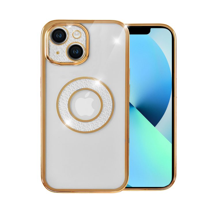etui do iphone 13 space crystal, brokatowa osłona aparatu, złote