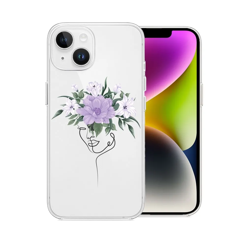 Etui do iPhone 13 Mini przeźroczyste, kobieta z kwiatami