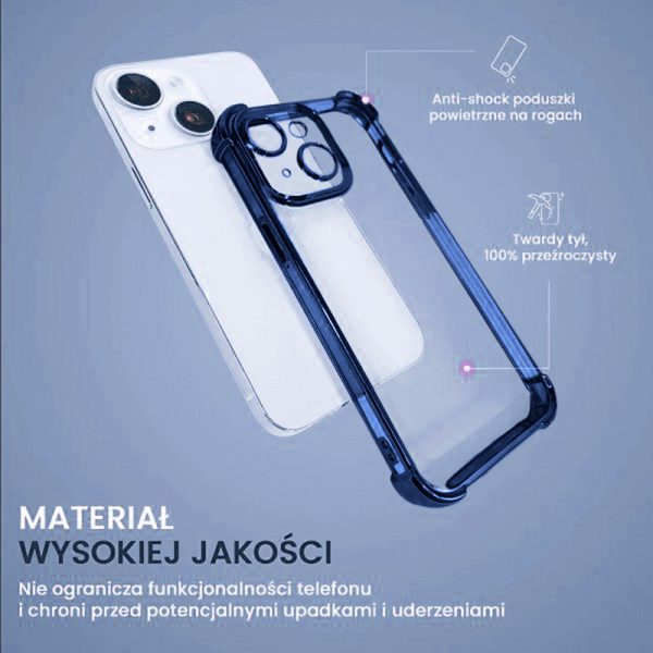 etui do iphone 14 hybrid elegance anti shock z osłoną na aparat i poduszkami, niebieskie