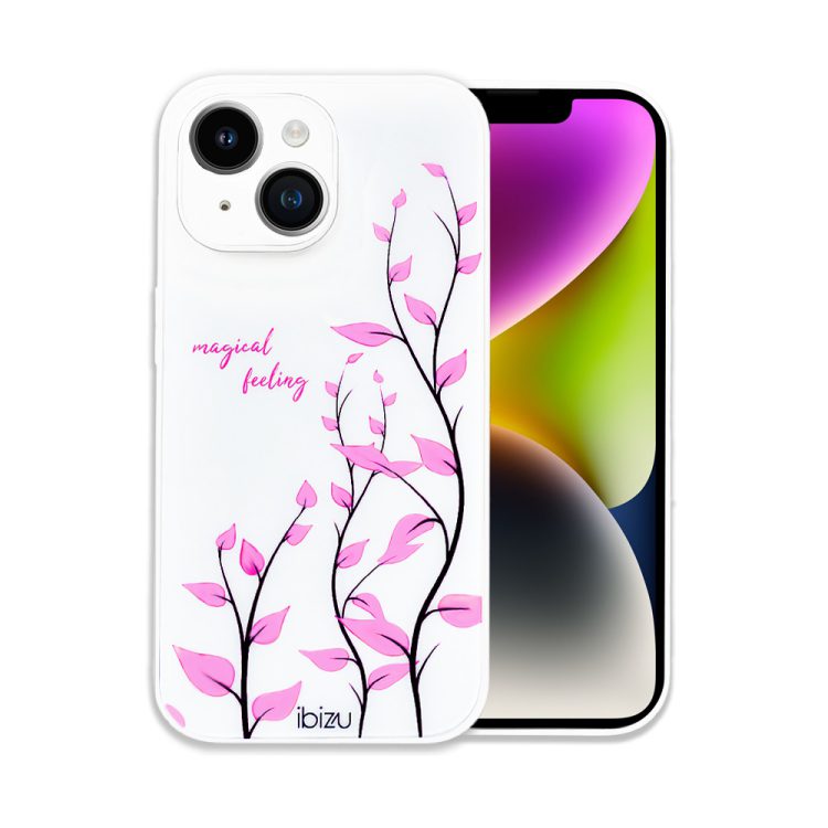 etui do iphone 14 ibizu magic series, szklany tył, zmienny wzór, gałązki