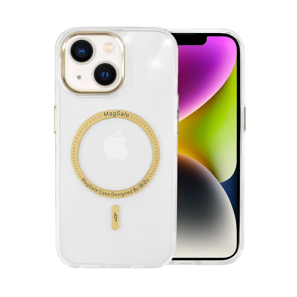 Etui do iPhone 14 Ibizu Premium Slim MagSafe cienkie, przeźroczyste, złote