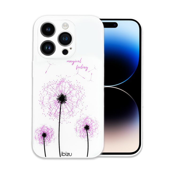 etui do iphone 14 pro max ibizu magic series, szklany tył, zmienny wzór, dmuchawce