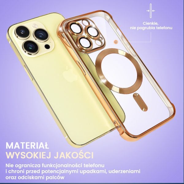 etui do iphone 14 pro max magsafe luxury anti shock protect, złote