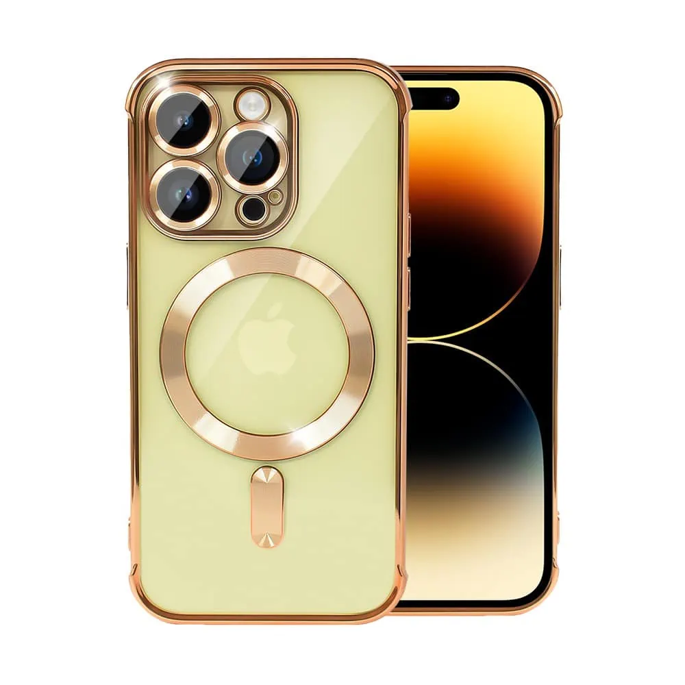 Etui do iPhone 14 Pro Max Magsafe Luxury Anti-Shock Lens Protect, czerwone złoto
