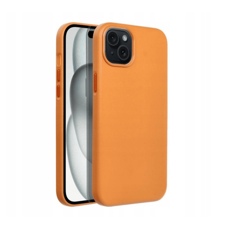 etui do iphone 15 business leather magsafe wbudowany mocny magnes, trwałe, pomarańczowe