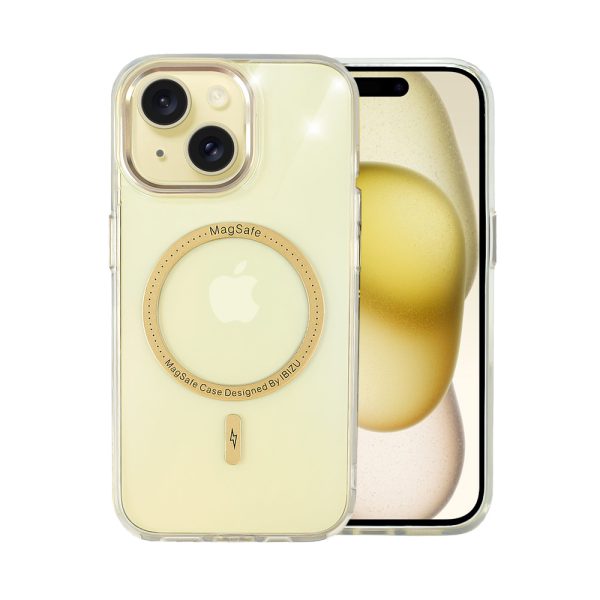 etui do iphone 15 ibizu premium slim magsafe cienkie, przeźroczyste, złote