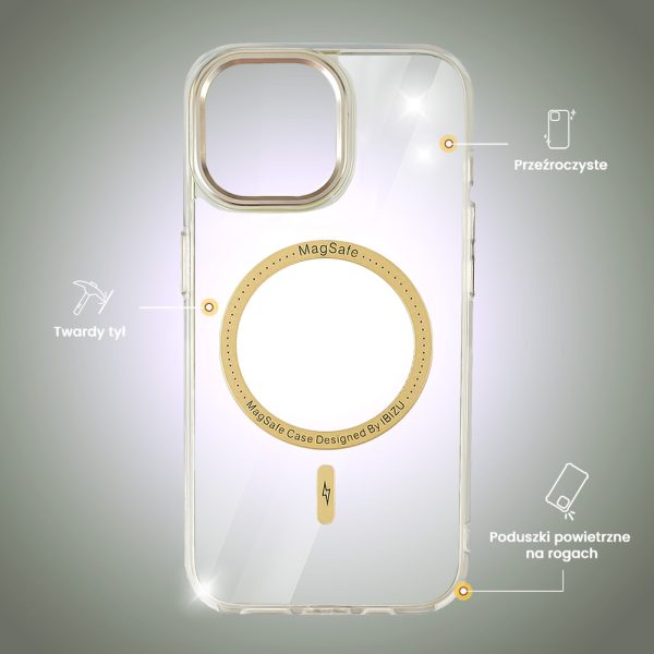etui do iphone 15 ibizu premium slim magsafe cienkie, przeźroczyste, złote
