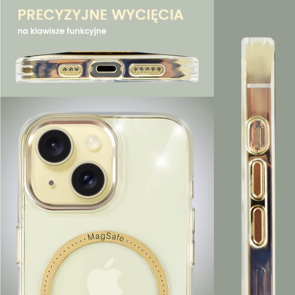 etui do iphone 15 ibizu premium slim magsafe cienkie, przeźroczyste, złote