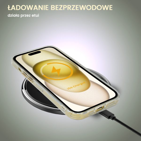 etui do iphone 15 ibizu premium slim magsafe cienkie, przeźroczyste, złote