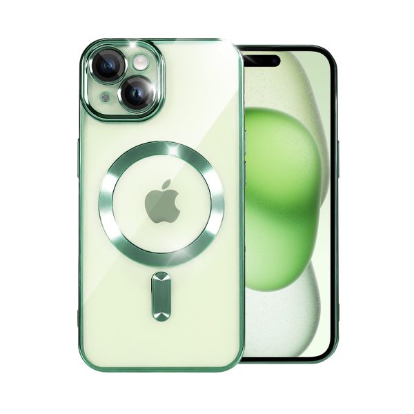etui do iphone 15 magsafe luxury protect przeźroczyste, hybrydowa ochrona kamery, alpejska zieleń