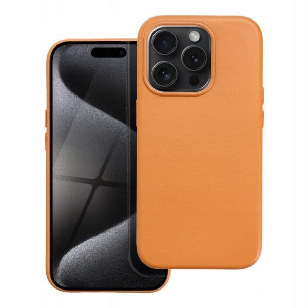 etui do iphone 15 pro business leather magsafe wbudowany mocny magnes, trwałe, pomarańczowe