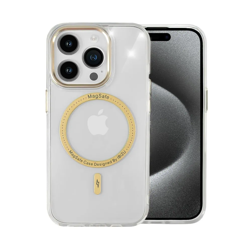 Etui do iPhone 15 Pro Max Ibizu Premium Slim MagSafe cienkie, przeźroczyste, złote