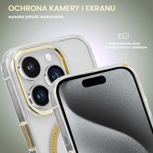 etui do iphone 15 pro ibizu premium slim magsafe cienkie, przeźroczyste, złote