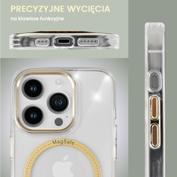 etui do iphone 15 pro ibizu premium slim magsafe cienkie, przeźroczyste, złote