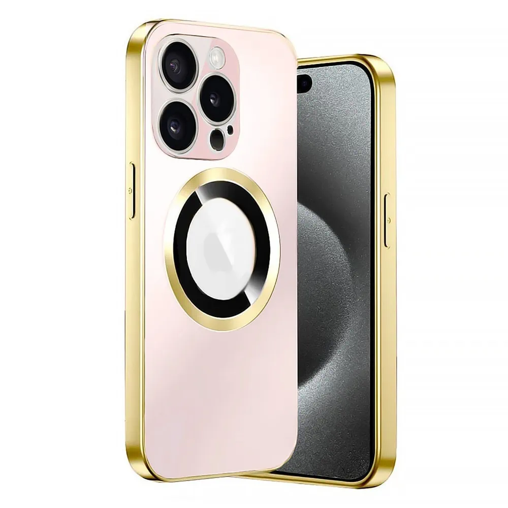etui do iphone 15 pro max gold noble brush magsafe z widocznym logo i osłoną na aparat, złote