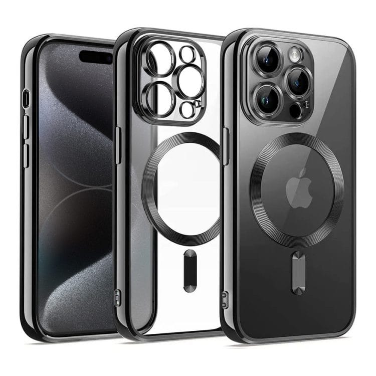 etui do iphone 15 pro max magsafe luxury protect przeźroczyste, osłona kamery, czarne