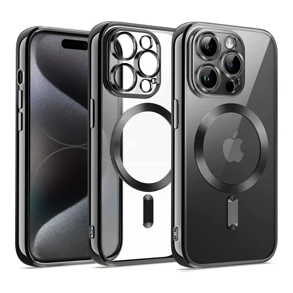 Etui do iPhone 15 Pro MagSafe Luxury Protect przeźroczyste, czarne